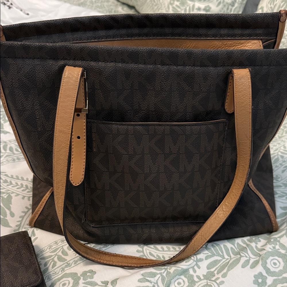 Michael Kors Dark Brown and Tan Tote Bag